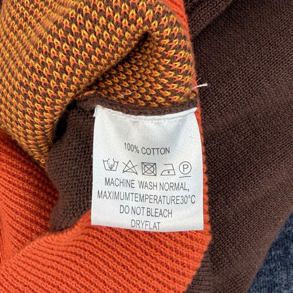 OXKNIT Short Sleeve Sweater Mens XL Brown Orange Stripe Retro Excellent - Picture 4 of 8